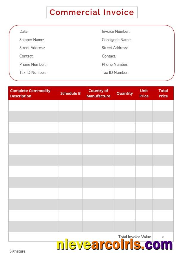 Editable Commercial Invoice